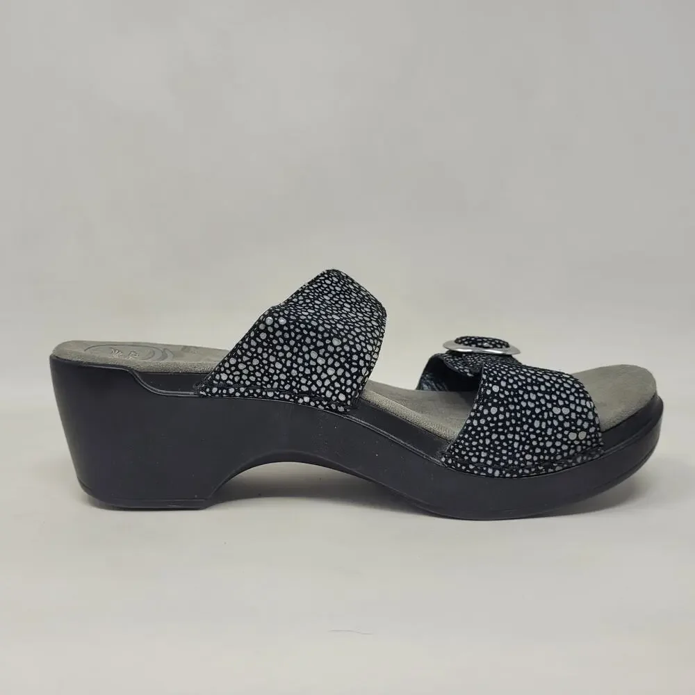 Dansko Sandals EU38‎ US8 Black Shagreen Sophie Leather Slides Heeled Slip On
